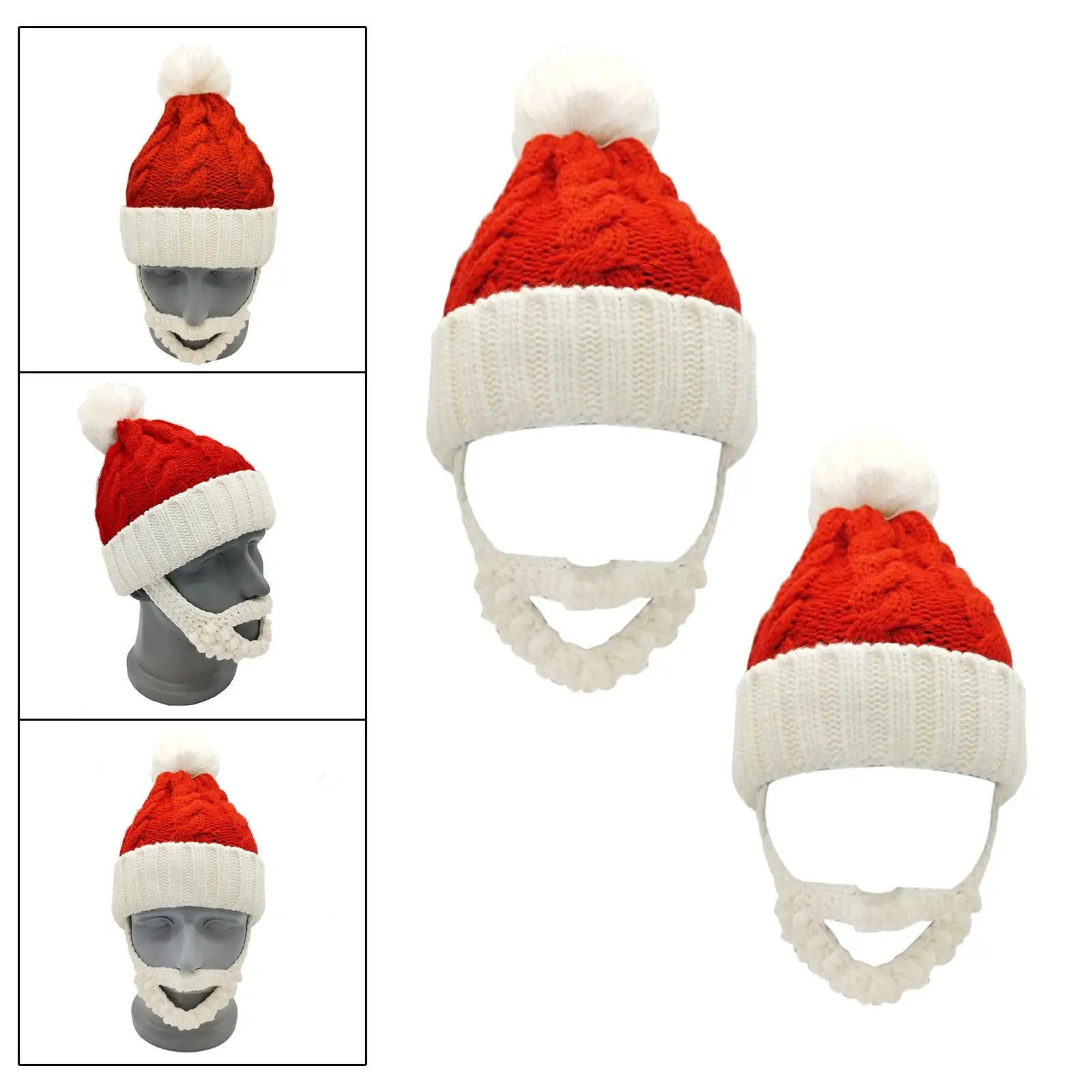 Winter Christmas Knitted Hat Headgear Xmas Santa Hat with Beard Photo Prop
