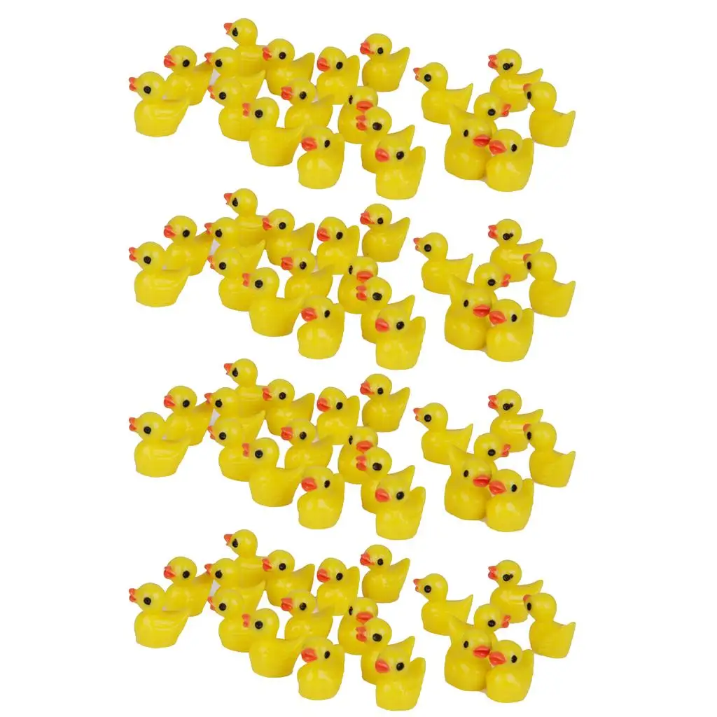 80Pcs Miniature Micro Landscape Decor Resin Yellow Duck Ornament 