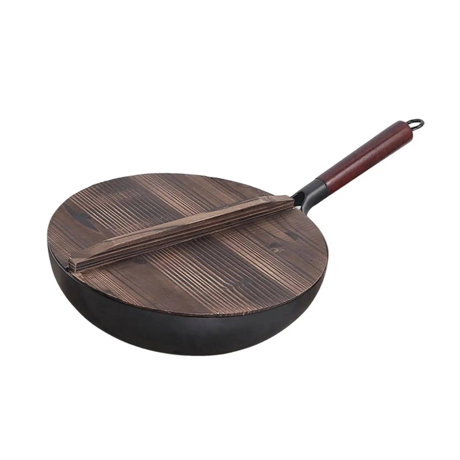 Wok Pan Long Handle Cooking Wok Nonstick Cast Iron Grilling wok Pan with Lid Stir-Fry Pan for Kitchen Cooking 32cm Meat Beef