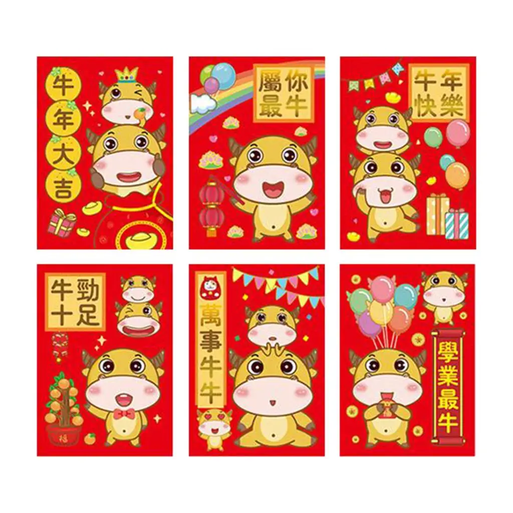 6 Pieces Chinese Red Envelopes Lucky Money Envelopes 2021 Chinese New Year Ox Year Envelope