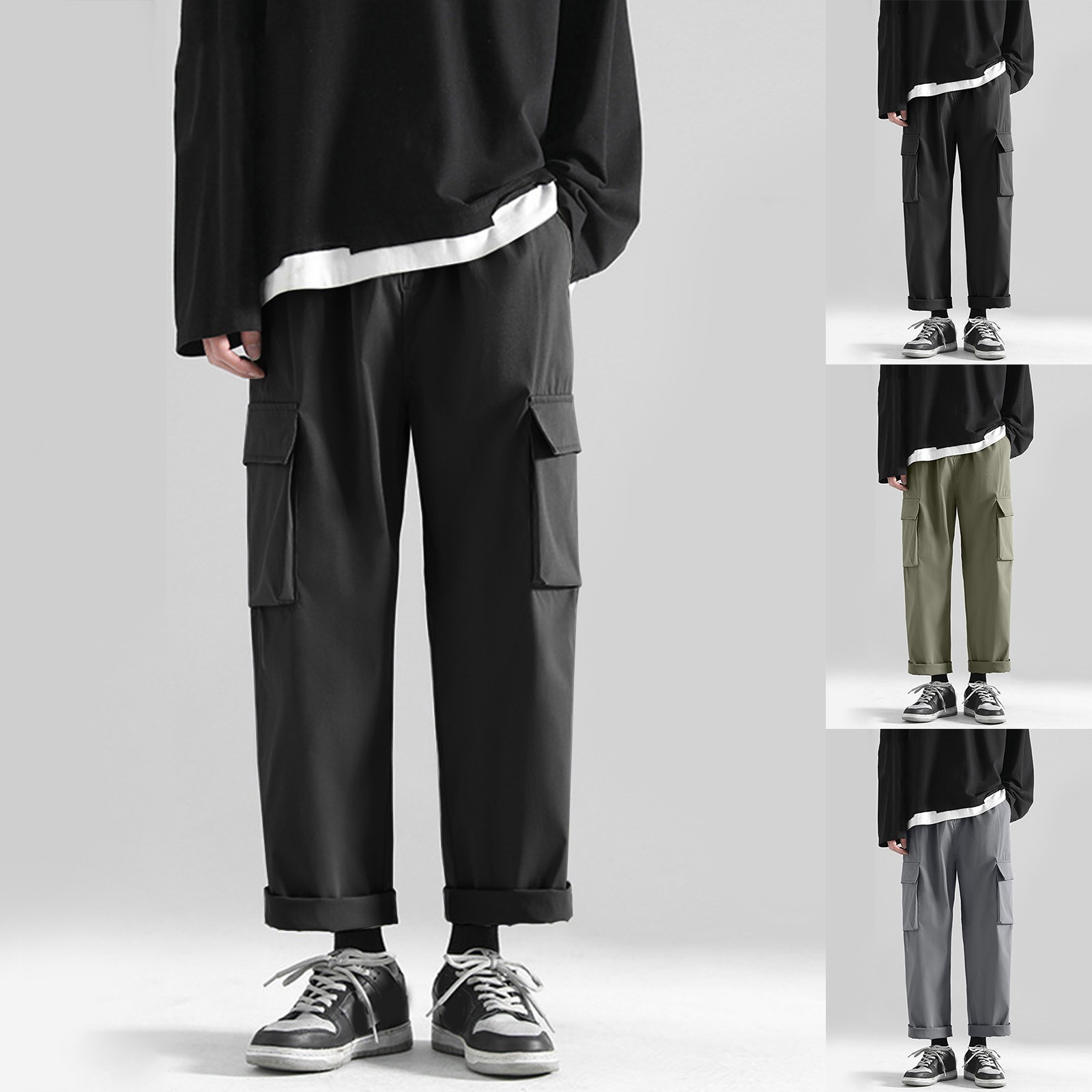 Description Picture 2 of itemThin Cargo Pants For Man Casual Wide Leg Pants Multi Pocket Straight Leg Slacks Male Outdoor Streetwear Long Sweatpants Hombre