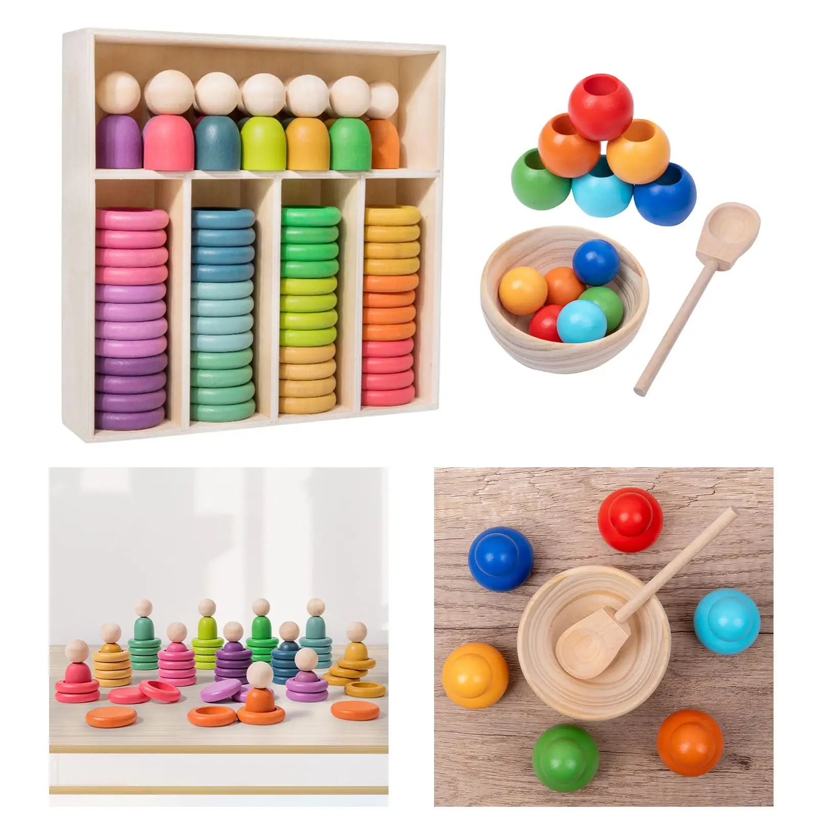 Wooden Rainbow Stacking Sorting Toys Montessori Toy for Boys Girls Gifts