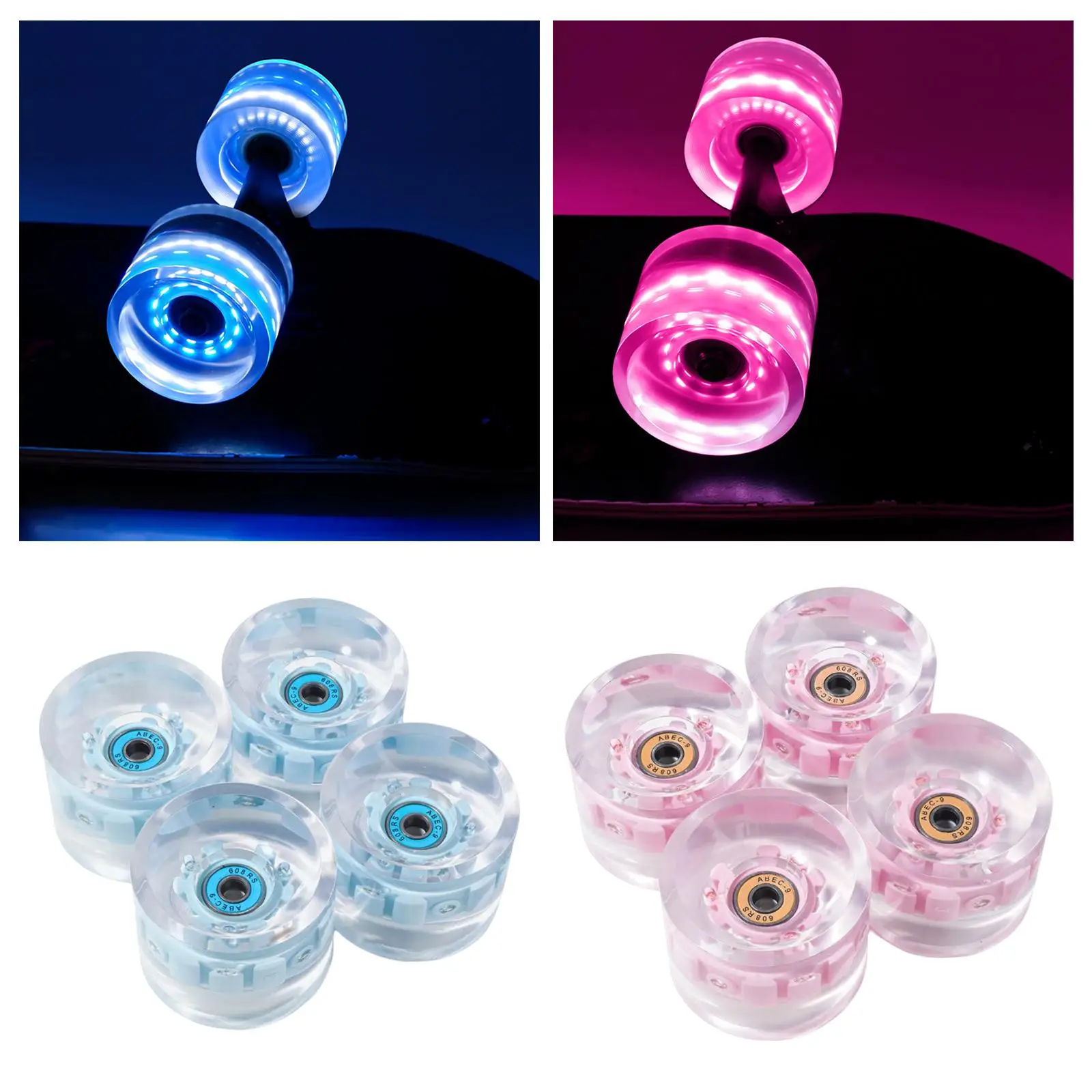 Skateboard Wheels with Bearings Replacement 78A with LED Light Luminous Roller Skate Wheels for Skateboard Longboard Indoor Park