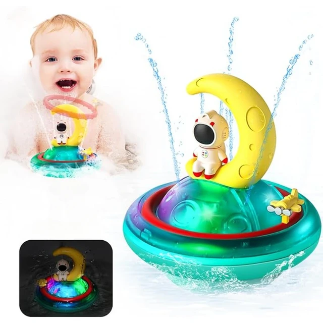 Bath Toys for Toddlers Astronaut Sprinkler Bathtub Toys for Infant Kids  with RGB Light,Rotate and Spray Bath Toys for Shower and Swimming. (Rocket)