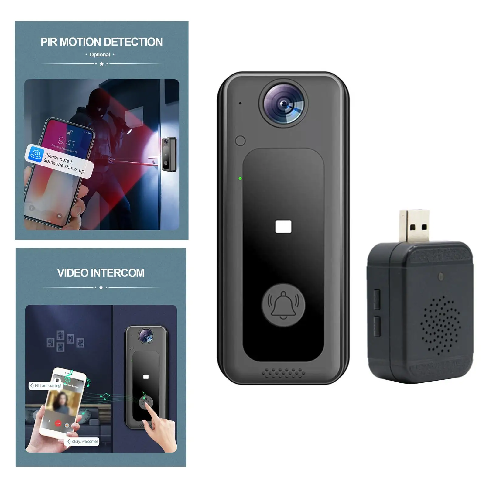 WiFi Video Doorbell Camera Blink Front Security Night Outdoor Wireless IR Ring Doorbell with Camera Smart Doorbell for Apartment