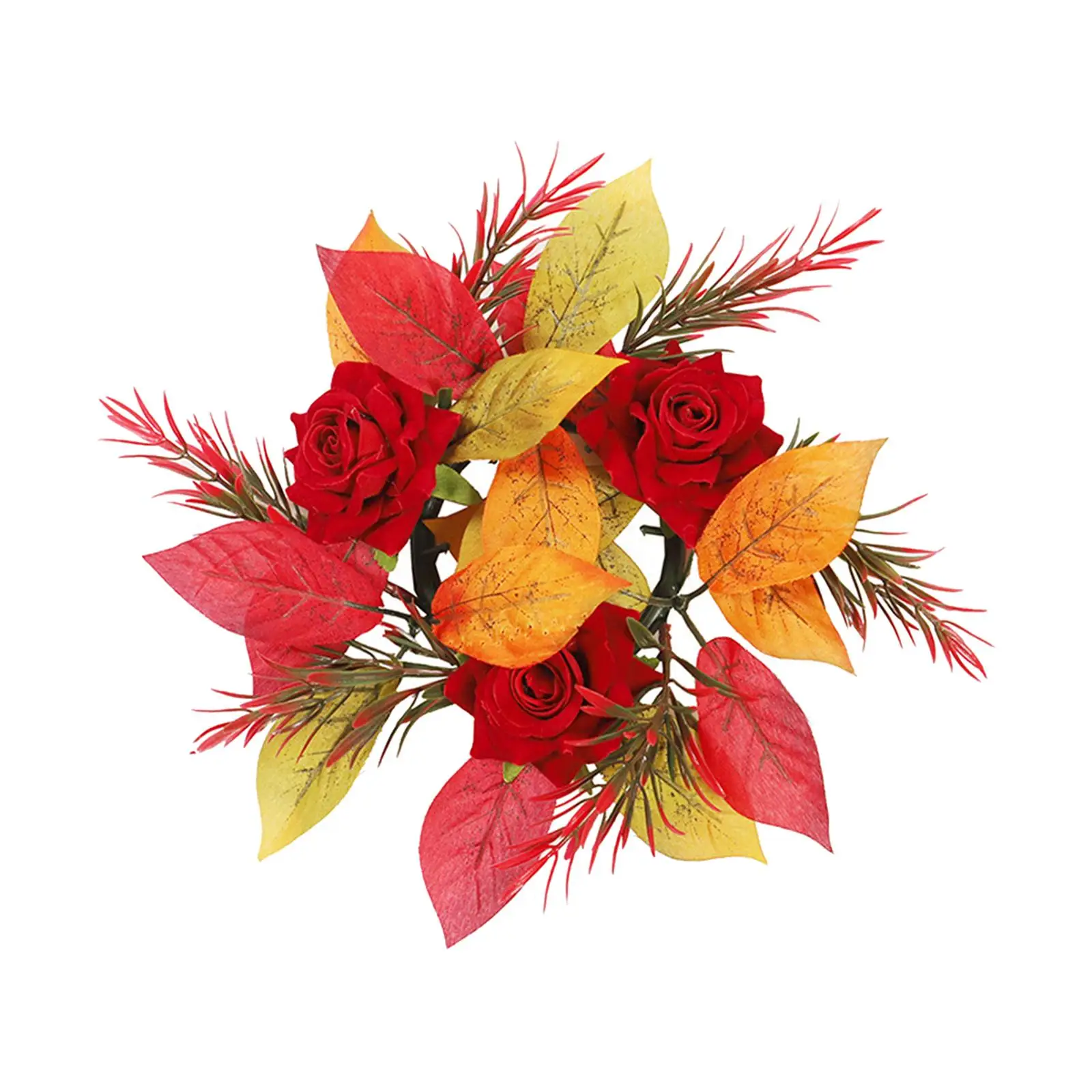 Candle Ring Wreath Fall Wreath Decorative Maple Leaves Wreath Candle Holder Rose Wreath for Centerpieces Festival Living Room