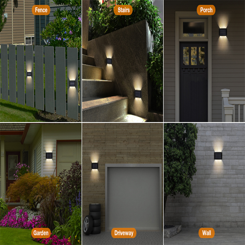 1~4Pack Solar Wall Lights Outdoor 16LED Waterproof Lamp Up And Down Convex Lens Lighting For Garden Landscape Balcony Decoration