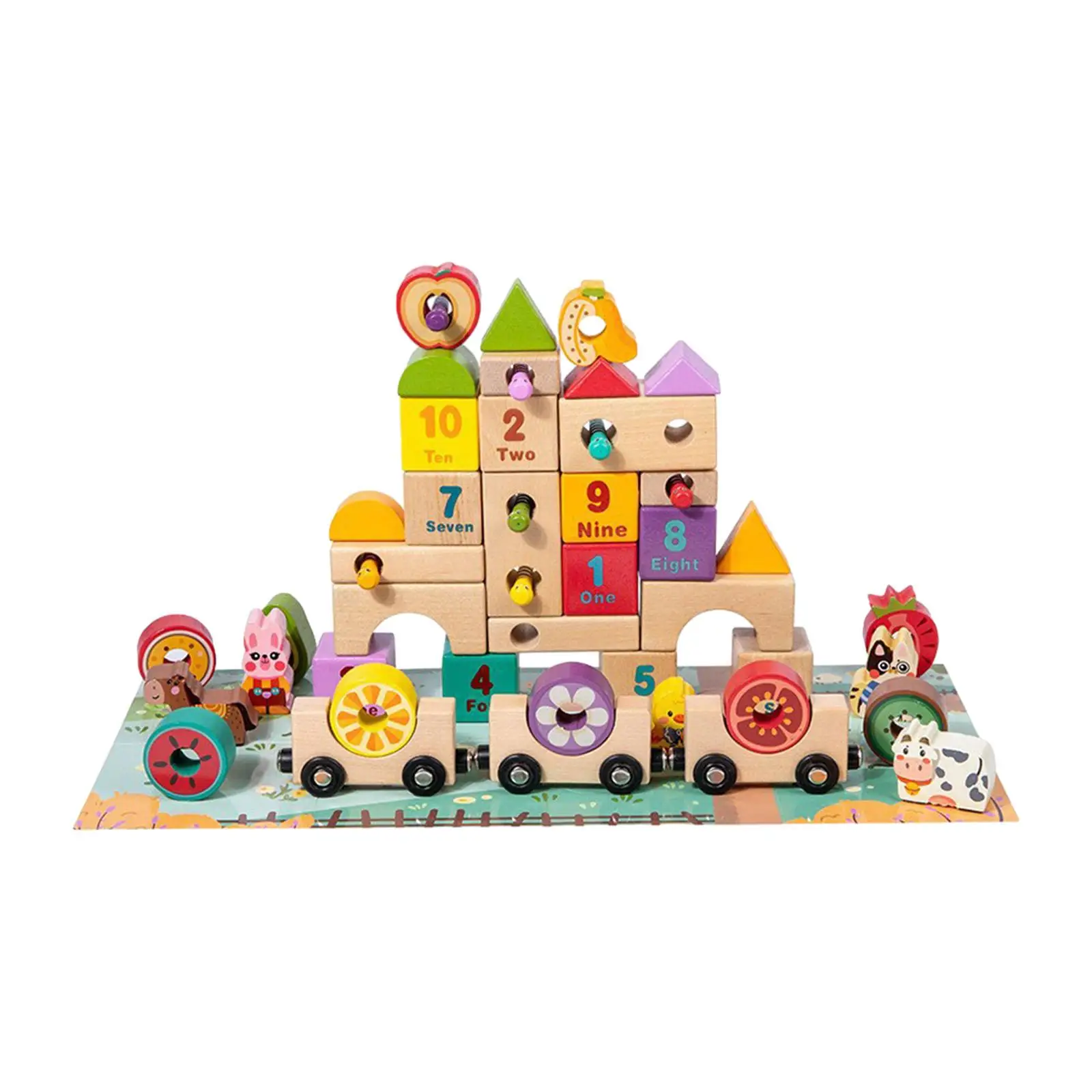 Wooden Building Blocks Set Montessori Toys for New Year Birthday Gifts