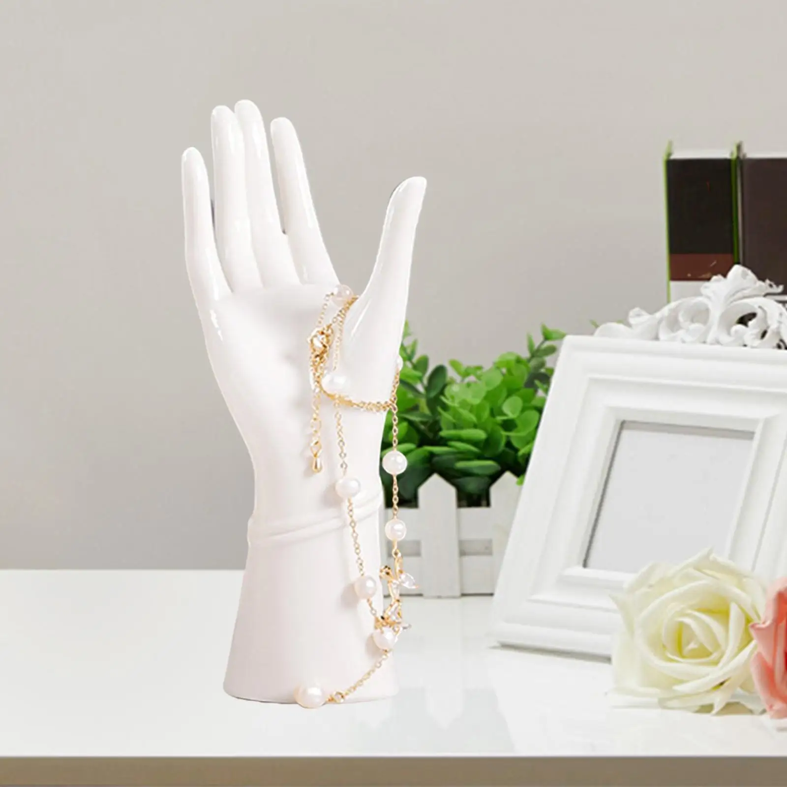 Hand Finger Model Ceramic Jewelry Stand, Holder Hanger, Smooth Bracelet Rings Watch Rack for Shop or Home, 3.2x6.5Inches Elegant
