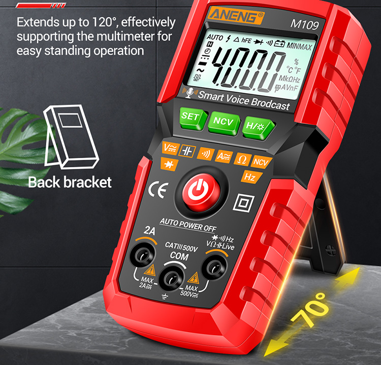 ANENG M109 Smart Multimeter Tester AC/DC Voltage Voice Broadcast Meter NCV Capacitance Continuity Professional Electrical Tools