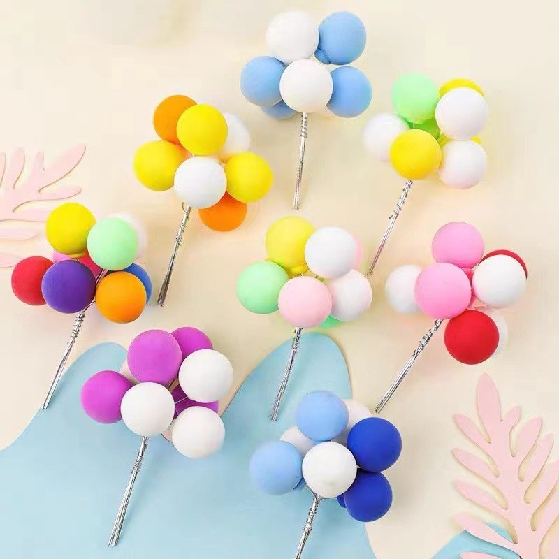 Description Picture 2 of item1 set=8Pcs Ball Bundle Colorful Clay Cake Topper Hat Creative Cupcake Card Flag Birthday Party Baby Shower Dessert Decoration