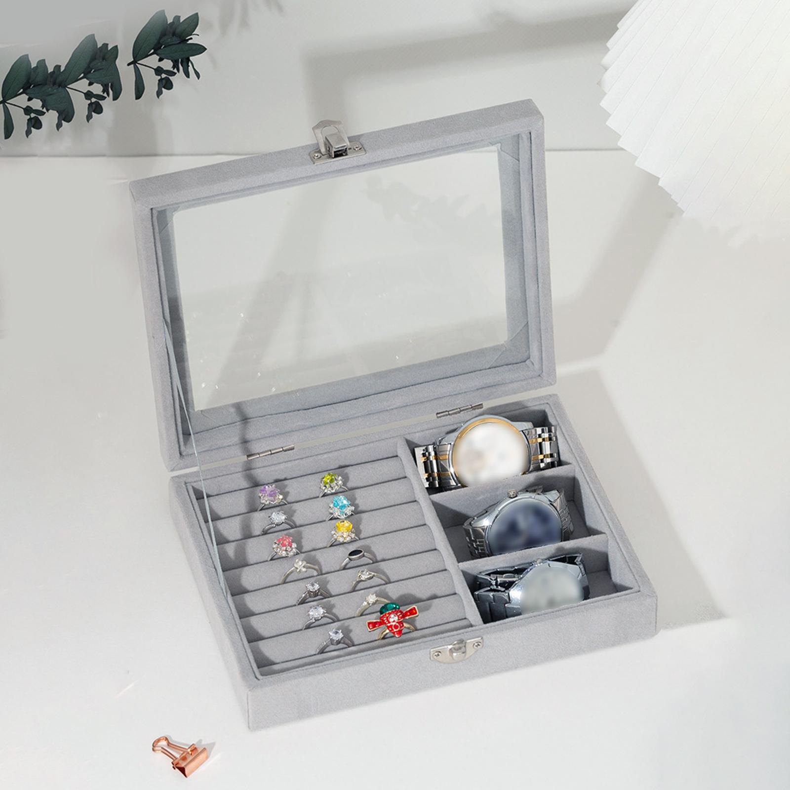 Portable Jewelry Box Organizer with Lid Removable Grid with Lock Holder Display Travel Case for Rings Bangle Watch Earring Women