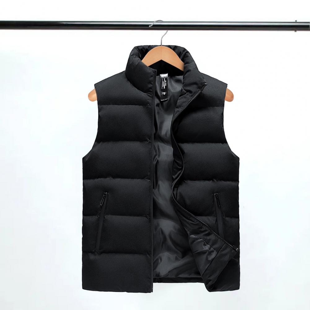 Description Picture 4 of itemMen Autumn Winter Vest Thickened Padded Sleeveless Jacket Man Stand Collar Zipper Windproof Waistcoat Outwears