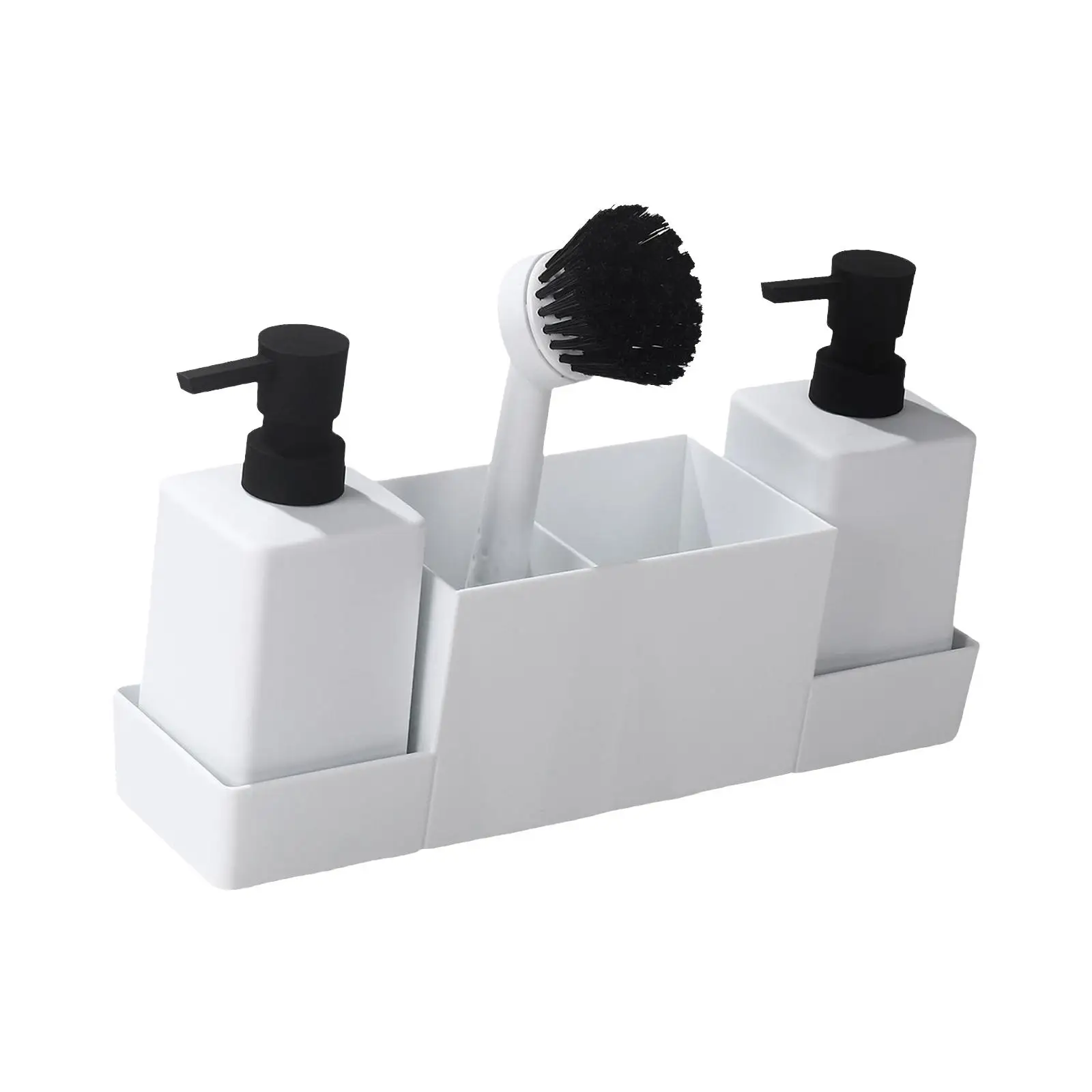 Kitchen Liquid Hand Soap Dispenser with Storage Tray for Sponges Scrubbers Brush Holder Non Slip Organizer Pump Bottle