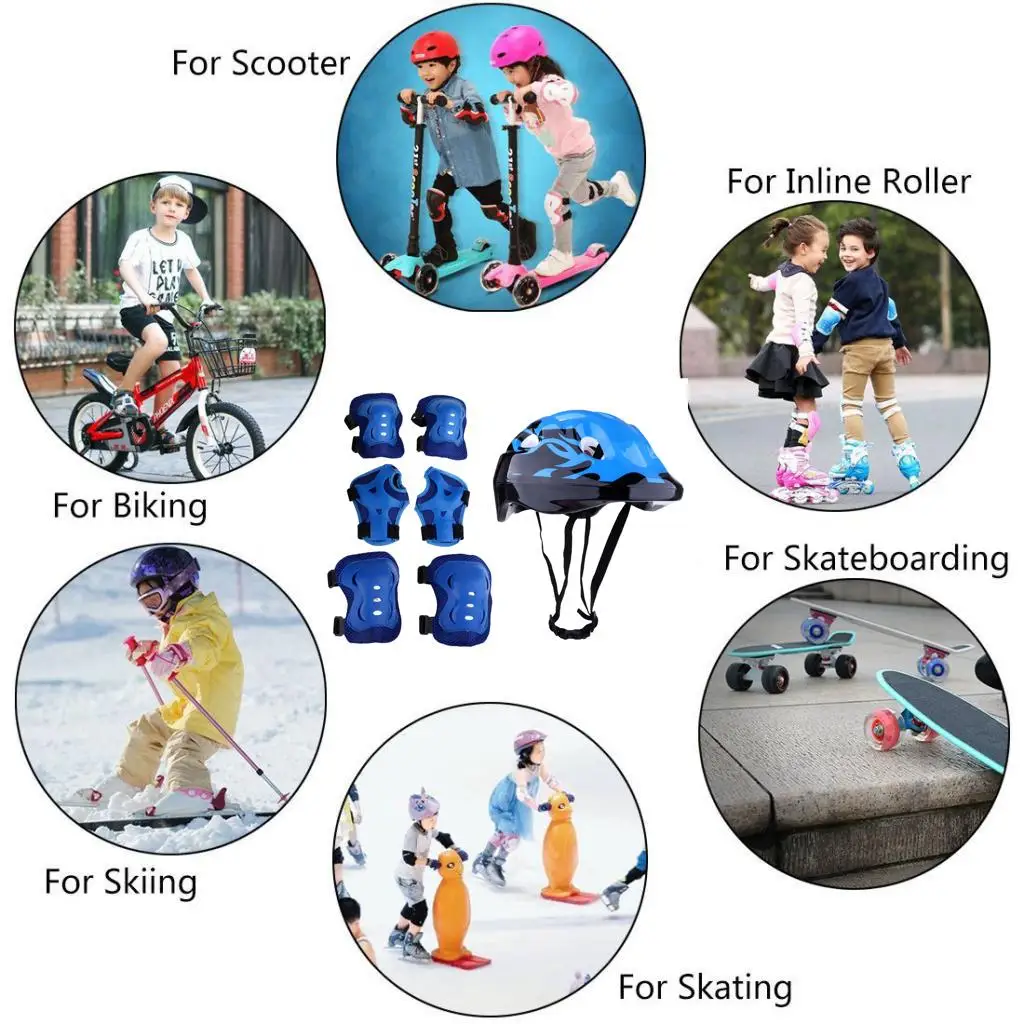 7 Pieces Kids Roller Skating Knee Elbow Wrist Pads Set