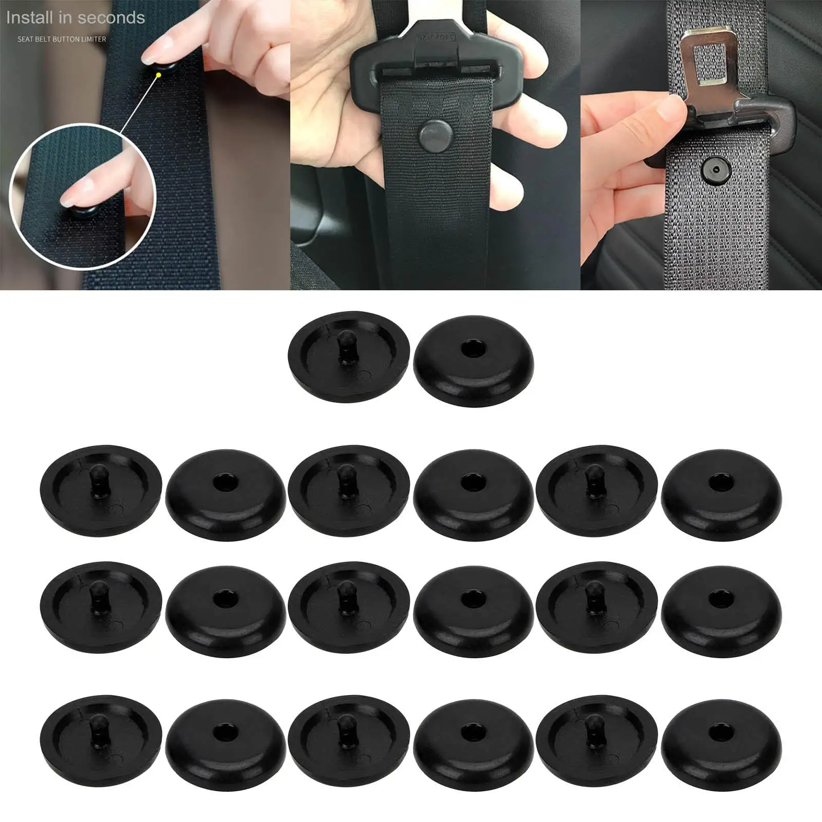 10 Pairs Seat Belt Stop Buttons Plastic Snaps On System Universal Fit Seat Belt Stopper Clips