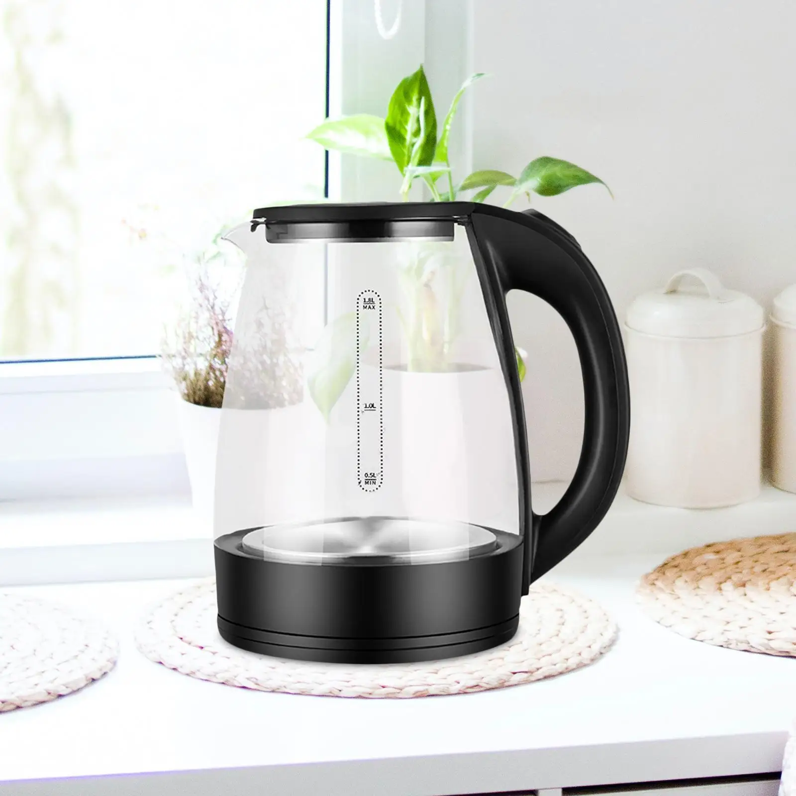 1000-500W Electric Water Boiler 1.8 Liter Transparent Boil  Protection for Office