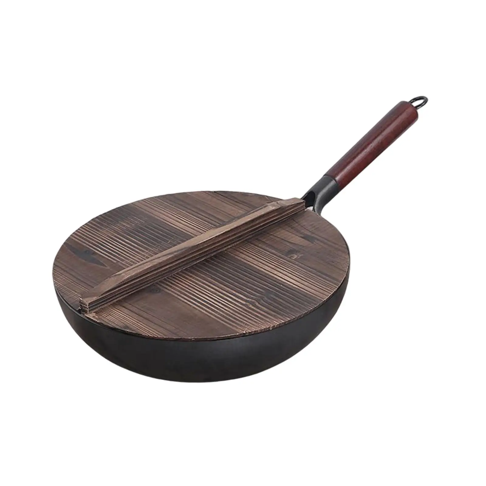 Wok Pan Household Long Handle Wok Pan with Lid for Induction Electric, Gas, 12inch Vegetable