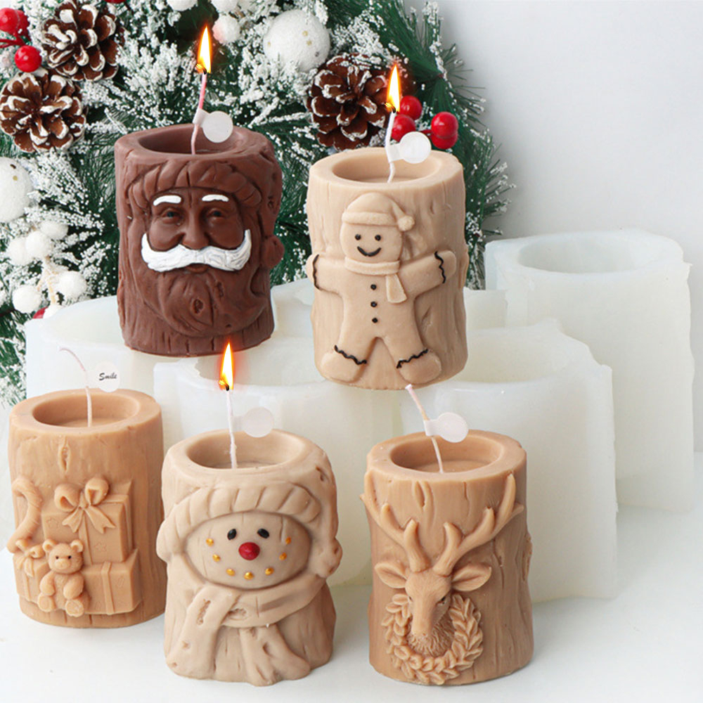 Description Picture 2 of itemBearded Santa Claus Deer Stump Silicone Candle Mold Gingerbread Snowman Cylinder Plaster Candlestick Making Gift Christmas Decor