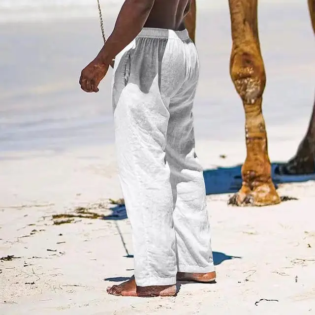 Pantalones casuales de lino de algodón para hombre, pantalones sueltos de  playa, pantalones largos de yoga ligeros – Yaxa Colombia