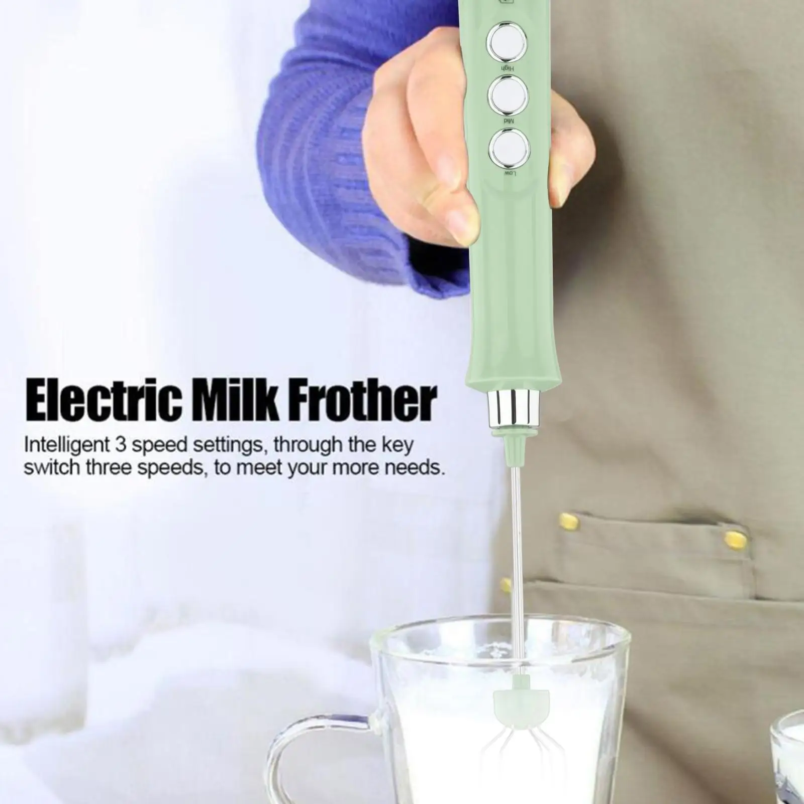 Portable Electric Milk Frother Mixer Blender Coffee Frother Mixer 3-Speed Adjustable Electric Foam Maker for Cream Coffee Matcha