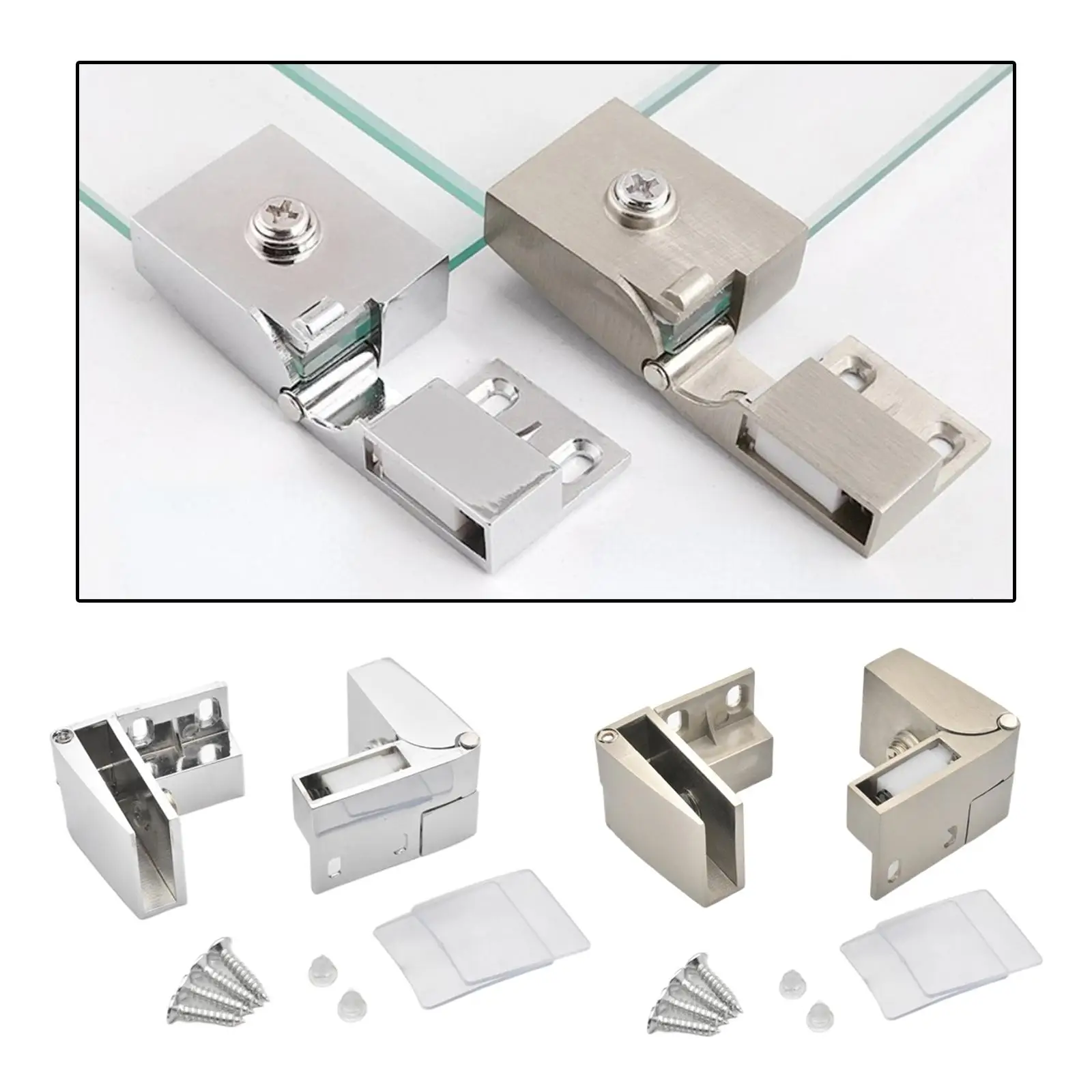 Glass Door Hinge Cabinet Display Zinc Alloy Side Mounted Clamp No Drilling Closer Hardware for Wardrobe Cupboard Accessories