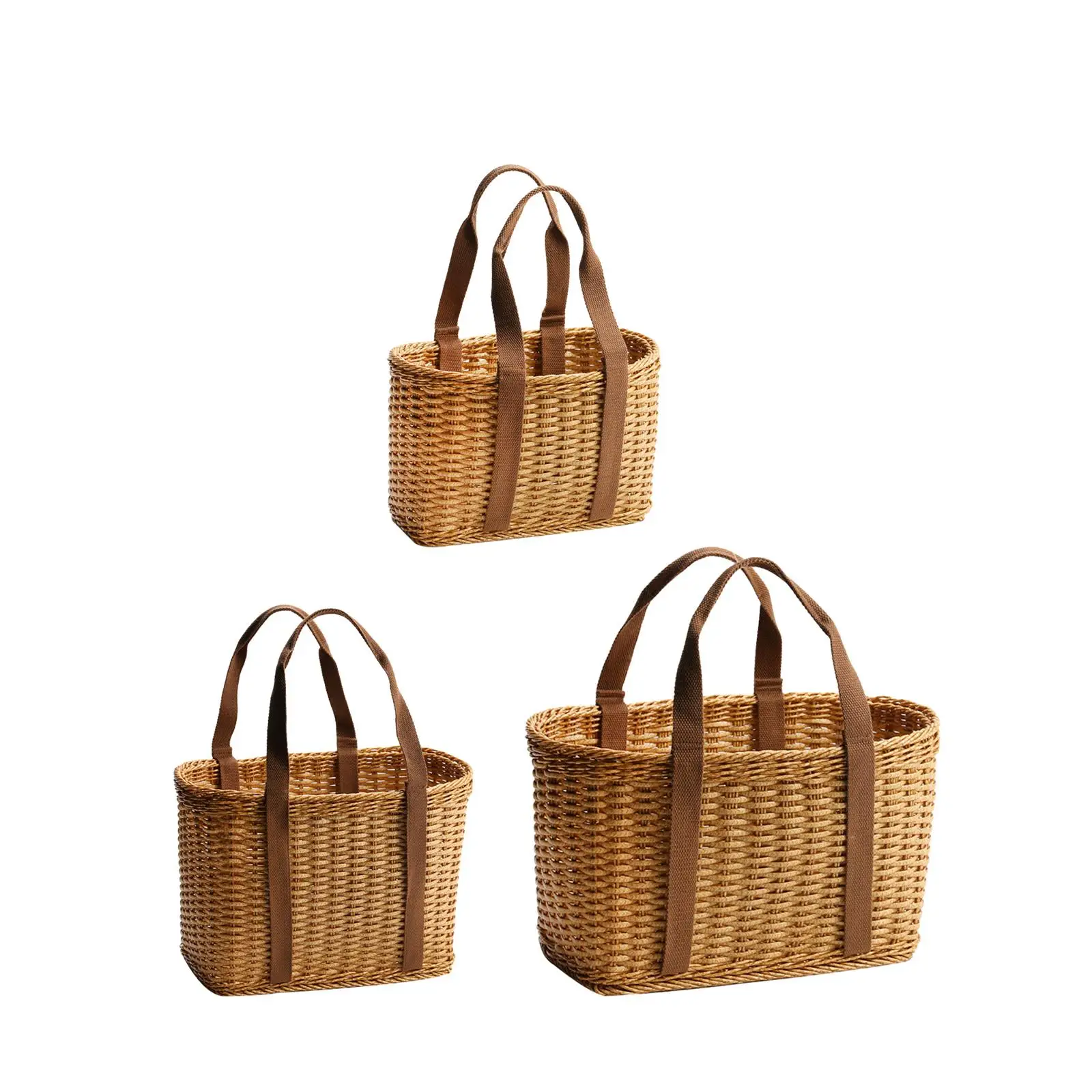 Woven Basket Stylish Durable with Handles Practical Handmade Picnic Baskets for Gardening Daily Necessities Camping