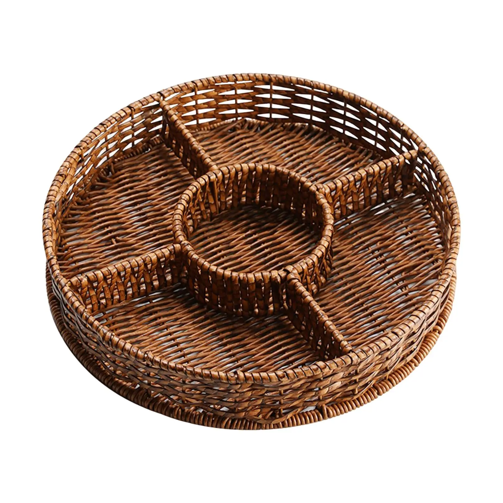 Hand Woven Serving Tray Snack Tray Multipurpose Table Organizer Imitation Rattan Woven Tray for Dining Room Coffee Table Kitchen
