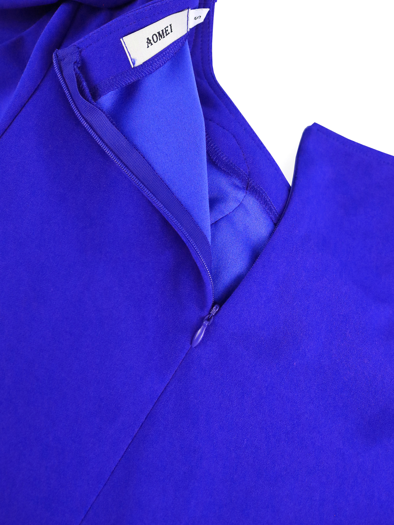 Blaue Falten kleider o Hals Langarm hohe Taille eine Linie knöchel langen Geburtstag Hochzeit Gast Abend Party Kleider für Frauen 2024 – Detail 8