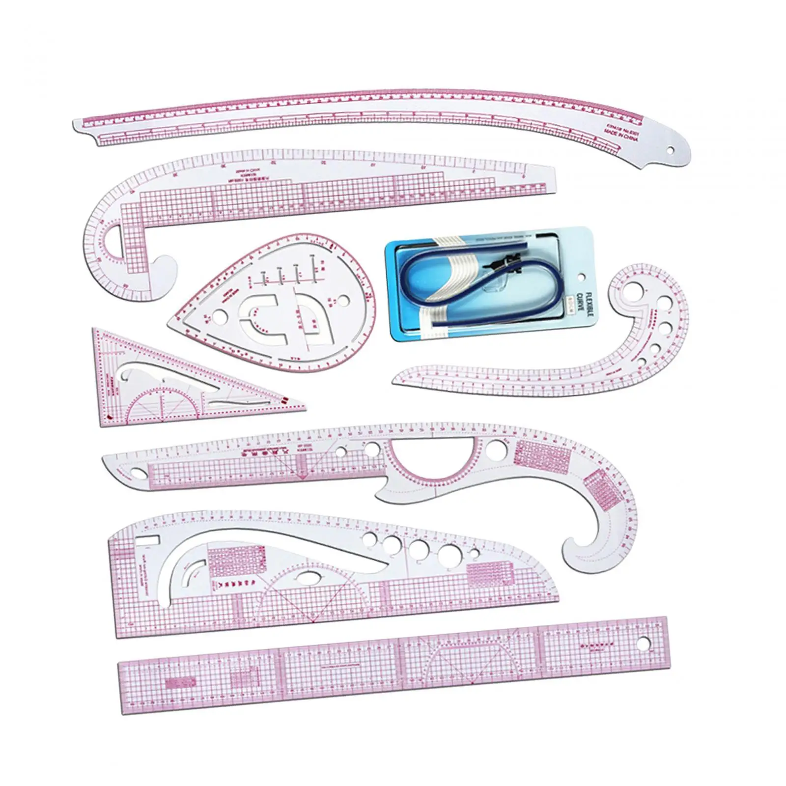 Style Sew French Curve Ruler Set Measuring Tools Bendable School Student Teaching Metric Rulers Set for Designers Sewing Tailors