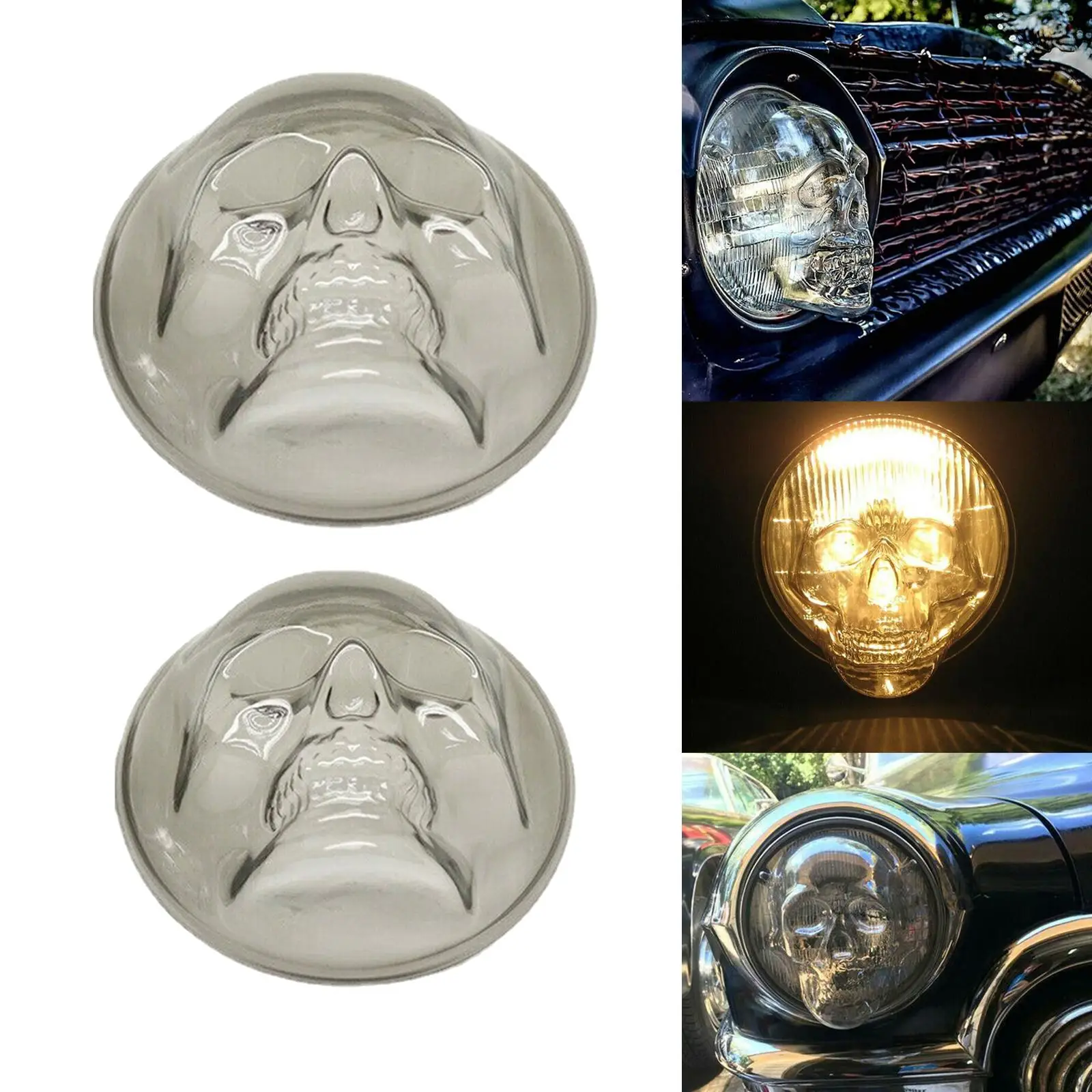 Skull Headlight Covers PC Resin Material Easy to Install Mounting Decorative Lamp Covers Replacement Parts for Car Truck