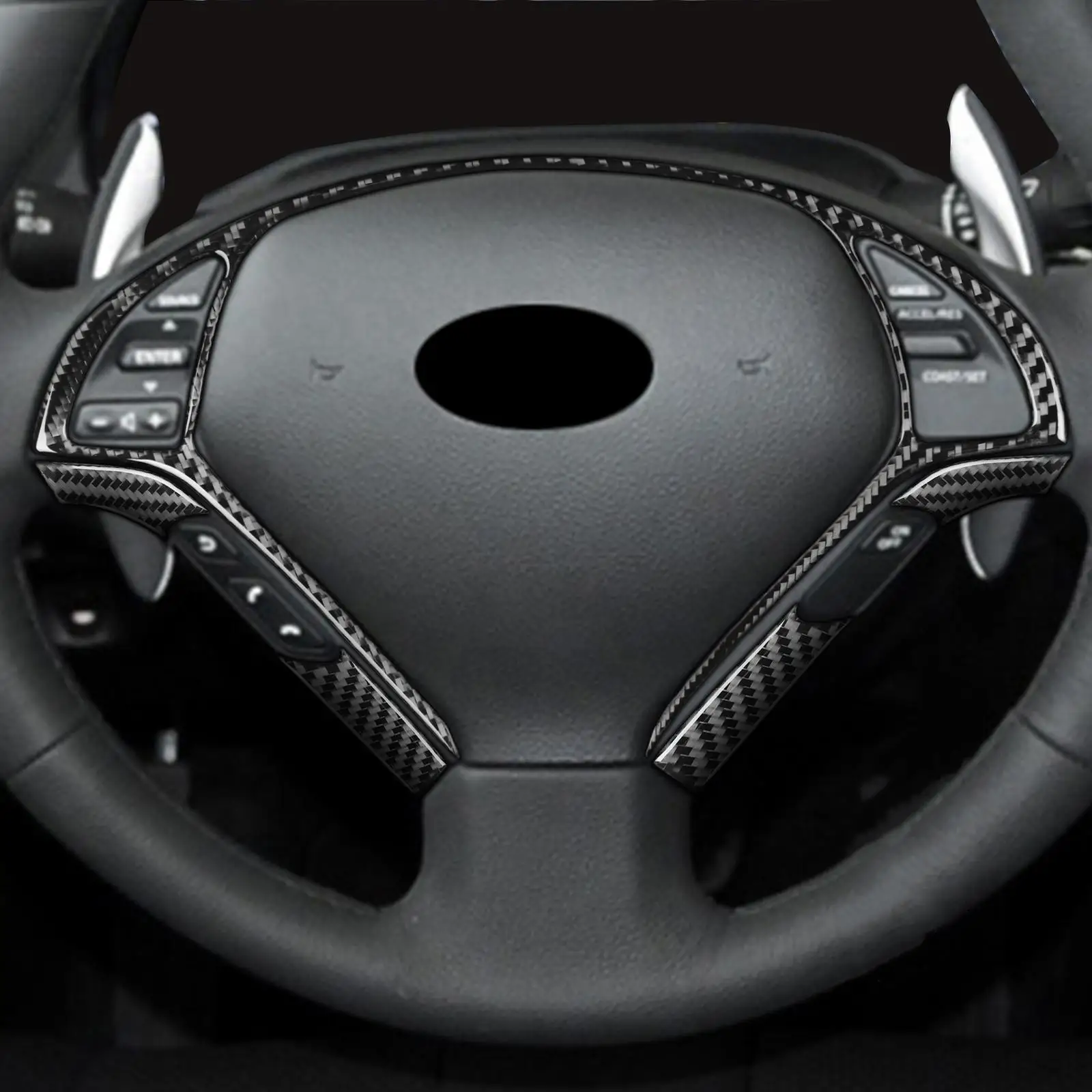 5Pcs Carbon Fiber Steering Wheel Cover Frame Trim, Self  Design Dustproof 3 Spare Parts