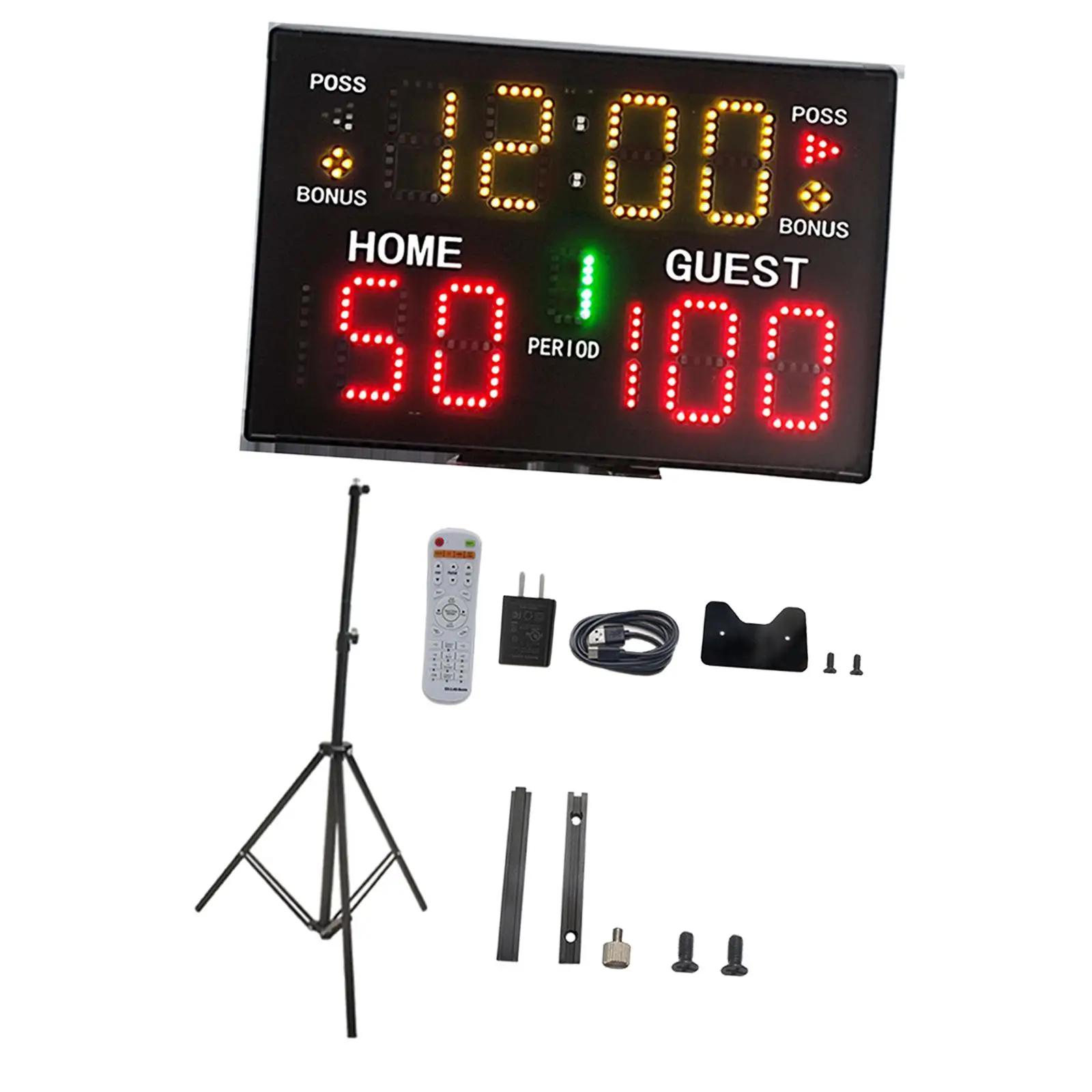 Portable Digital Scoreboard Score Clock Tripod Mount LED Display 98ft Control Distance for Tennis Boxing Indoor Volleyball