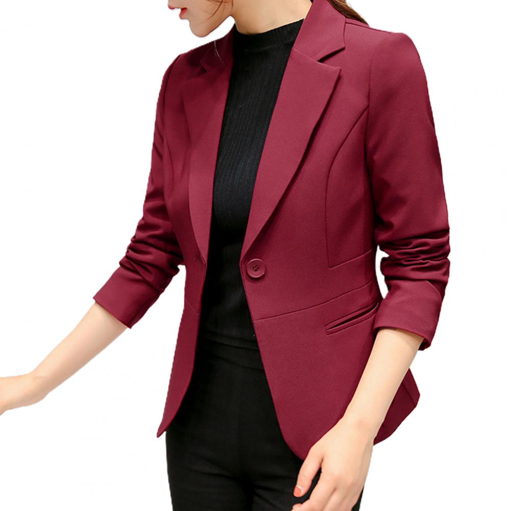 blazer feminino cor sólida manga longa colarinho único fundo magro ajuste clássico terno casaco de escritório senhoras bolso jaqueta