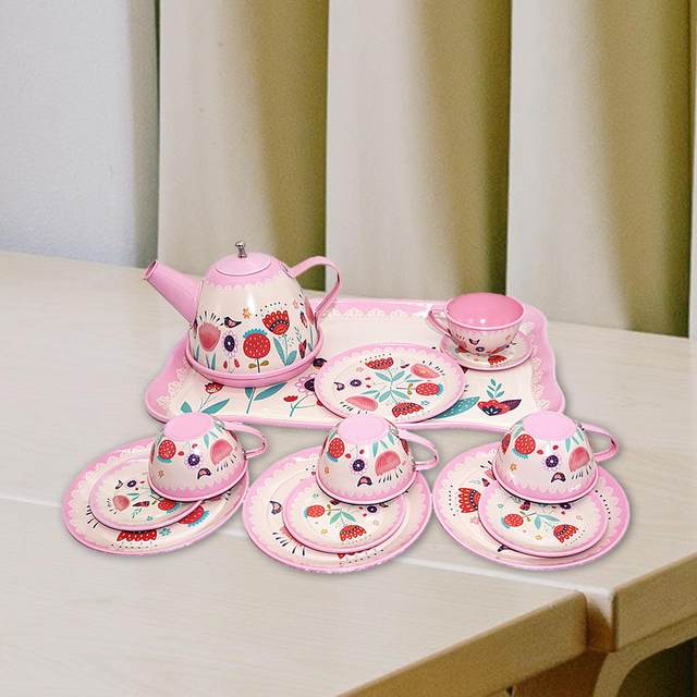 ブリキ玩具ファンシーTin Tea Set Pretend Role Playレッド Amazon.com: Tea Party Set for Little Girls, Flower Tea Sets Toys