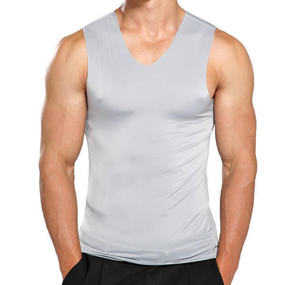Men Vest Sleeveless V-Neck Quick Dry Ice Silk Vest T-Shirts Tank Top for Daily Wear