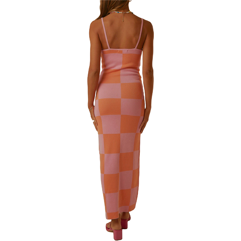 y2k Knitted Dresses Women Geometric Print Spaghetti Strap Sleeveless Bodycon Dresses 2000s Long Night Party Dresses