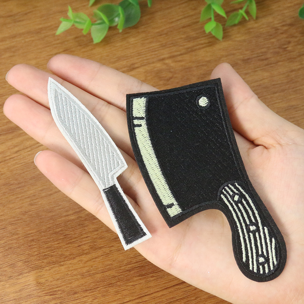 2PCS Simulation Obst Messer Küche Messer Stickerei Bügeln Nähen Handwerk Mantel Kleidung Hosen Schlupflöcher DIY Sammelalbum Zubehör – Detail 6