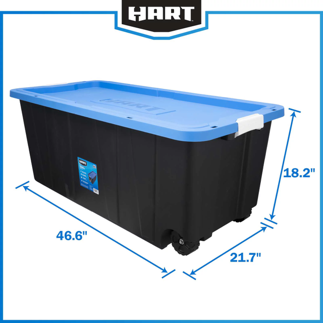 HART 50 Gallon Rolling Plastic Storage Bin Container with Pull Handle,  Black with Blue Lid, Set of 2 storage box - AliExpress