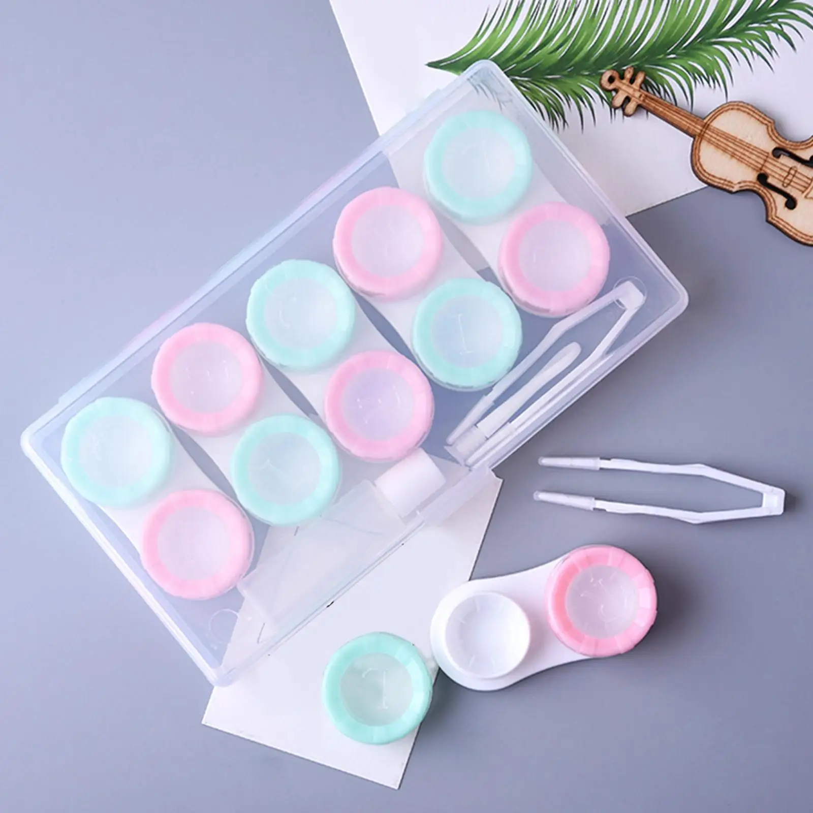 Portable 5 Pair Contact Lens Case Container No Leakage L R Caps Organizer Dual Color Contact Lens Holder for Women Home Outdoor