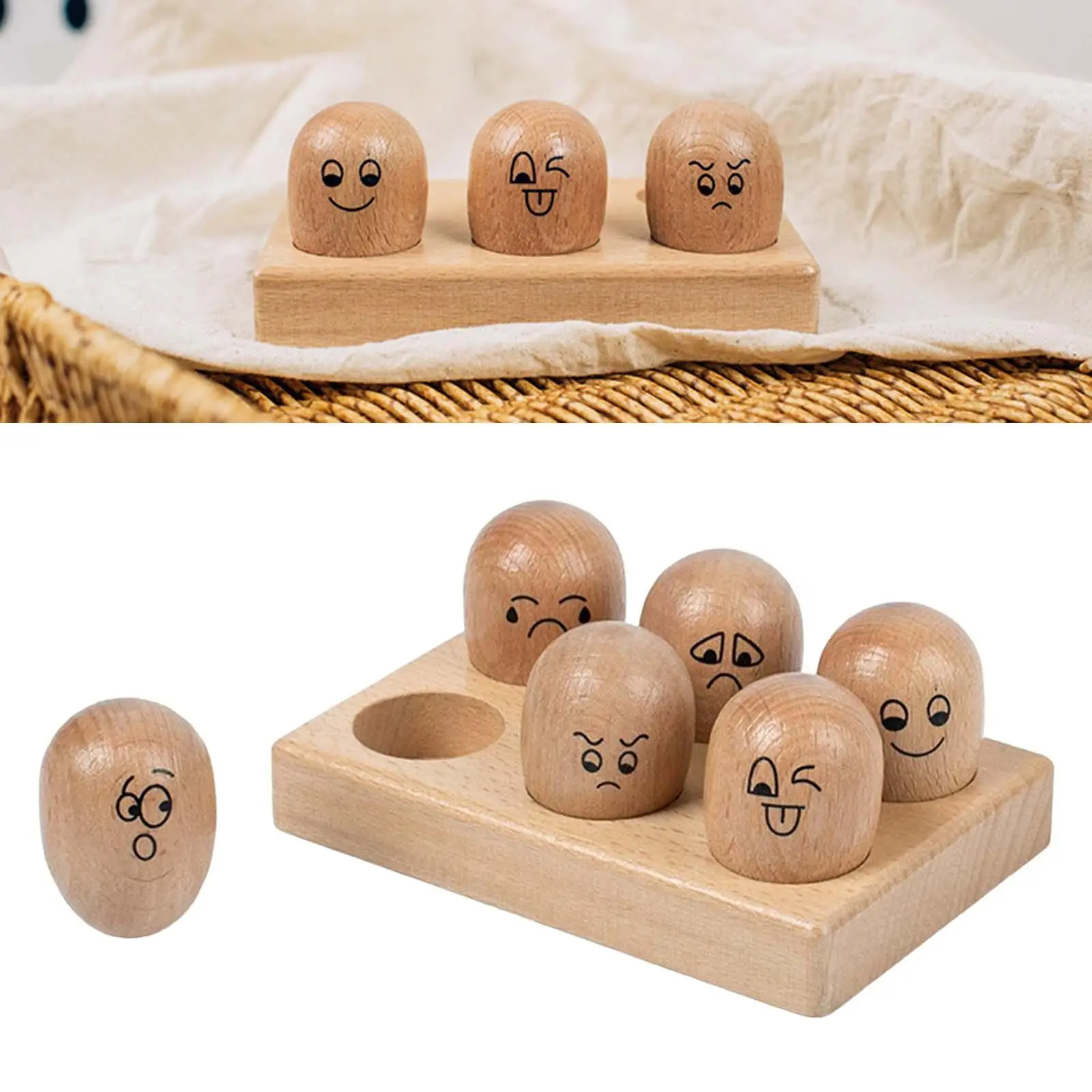 Expression Toys Portable Reducing Stress & Anxiety Egg Shaped 7 Pieces Set Gift Funny Wooden Emotion Toys for Toddlers All Ages
