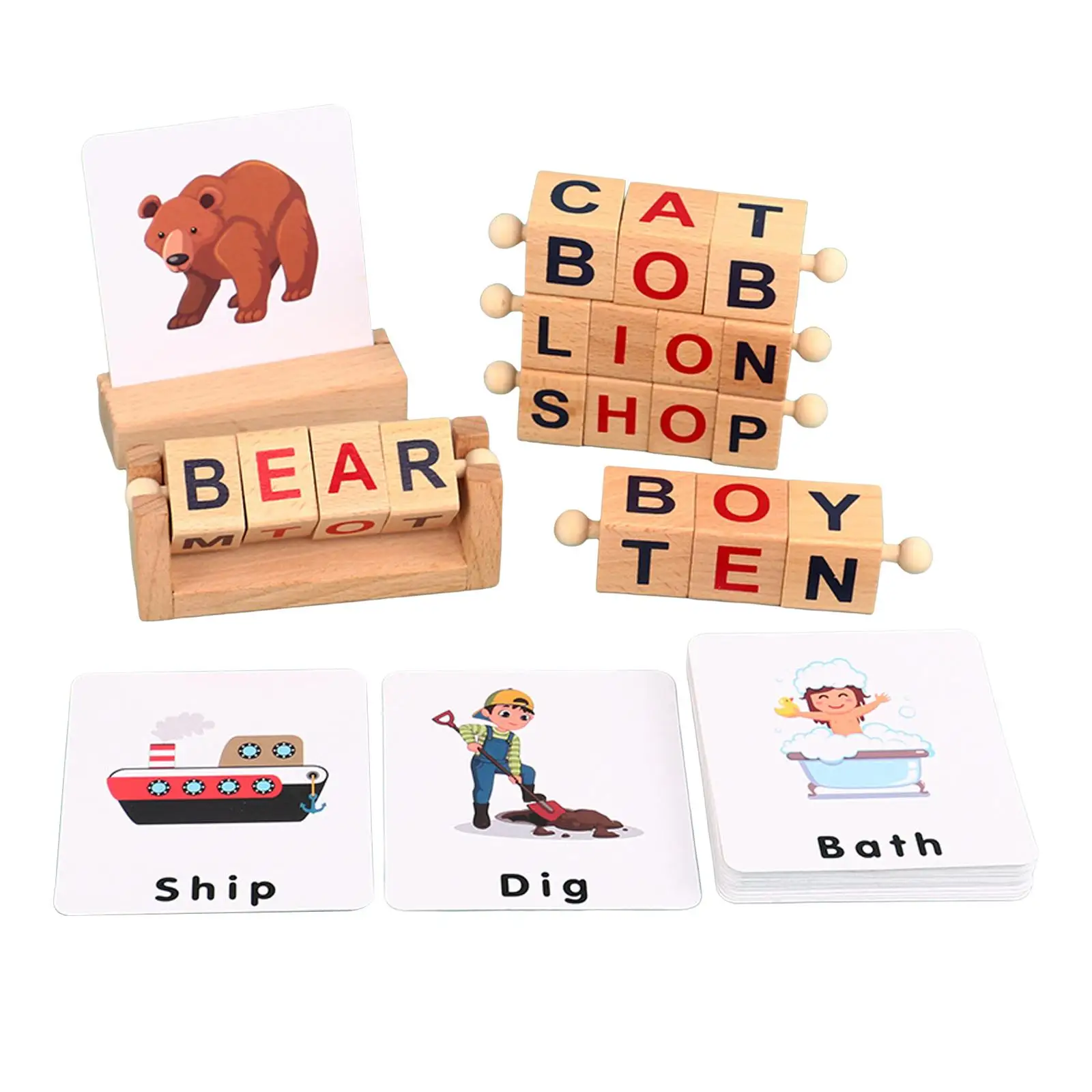 Wooden Reading Block Simple Using Matching Puzzle Short Vowel Rods Letter Spelling Block for Toddlers Children`s Day Christmas