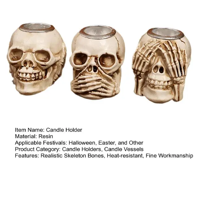 Skull Candle Holder Halloween Candle Holder Realistic Skeleton Bones Candle  Holder Spooky Halloween Party Decoration for
