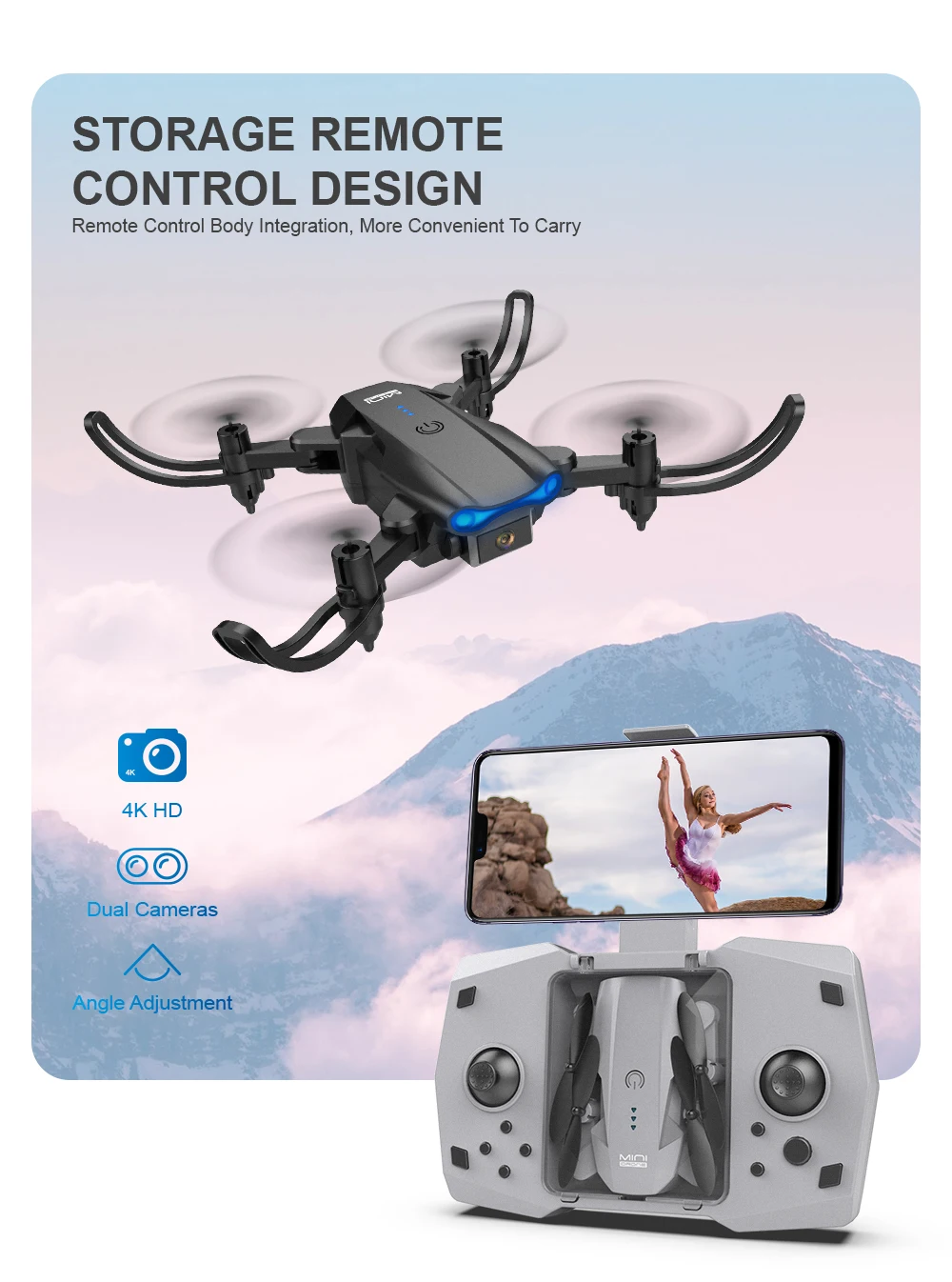  4k Mini Drone Camera Dual 4K HD Portable and Foldable Drone