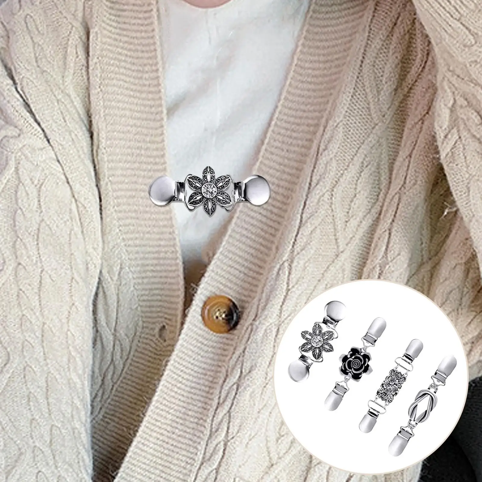 4x Retro Style Duck Clips Cardigan Holder Dresses Elegant Beaded Pearl 4 Styles for Jackets Clothes Female Dress T-Shirt Scarf