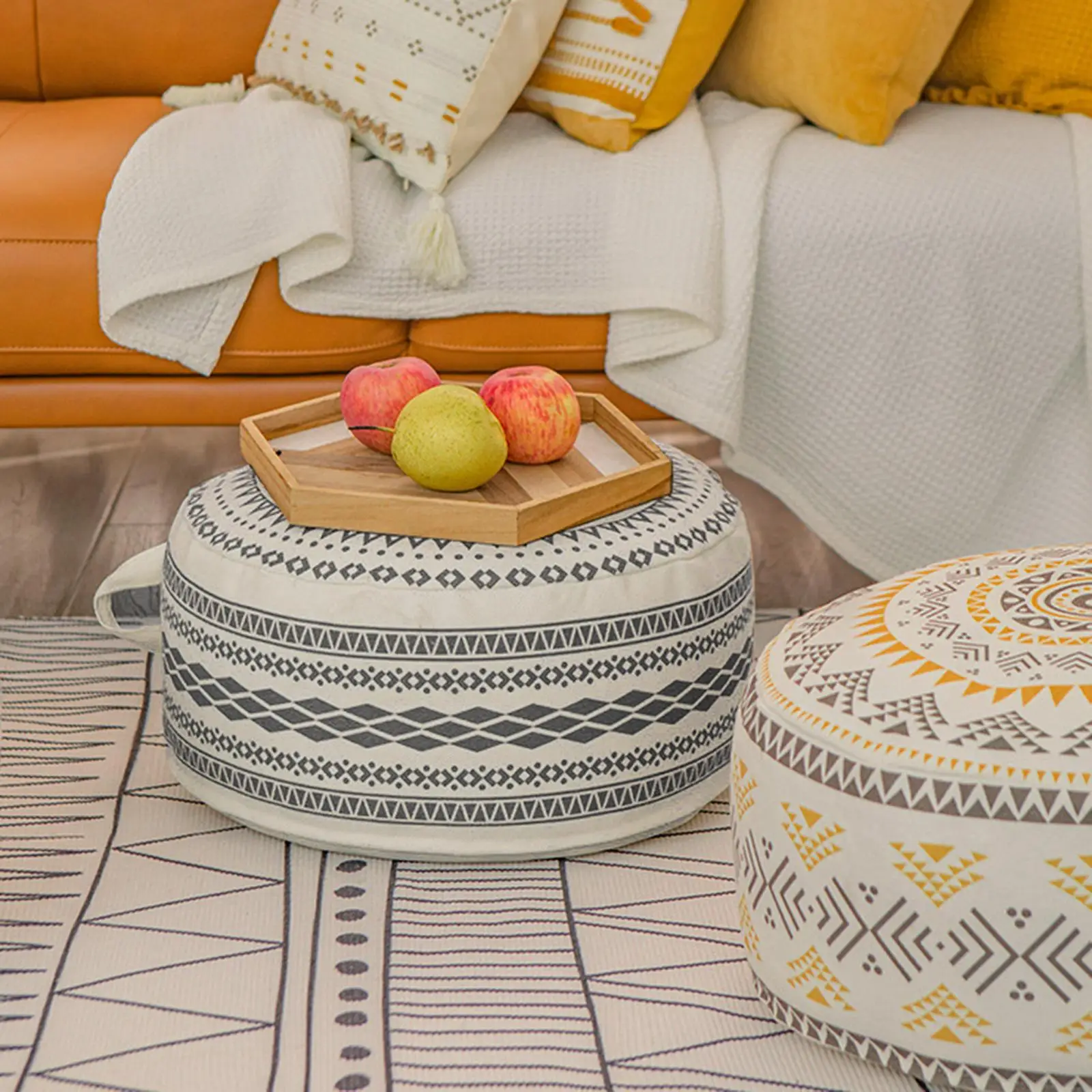 Handmade Woven Pouf Cover Embroider Craft Bedroom Decor Decorative Floor Cushion Seat Unstuffed Footstool Cover Chair