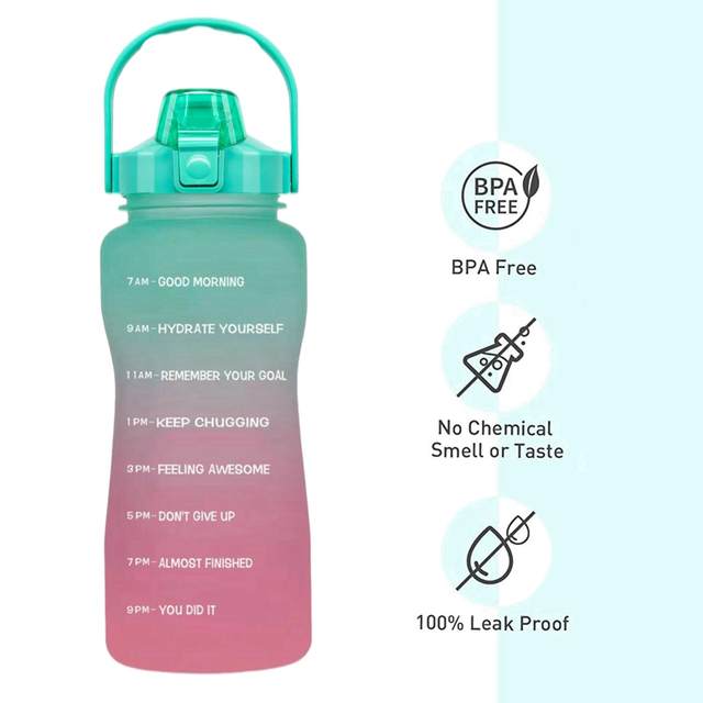 Catinbow 2L Water Bottle with Straw - Portable Water Jug Motivational Quote  Time Marker  Leak-Proof Large Capacity Sports Water Bottle for Working  Training Running 