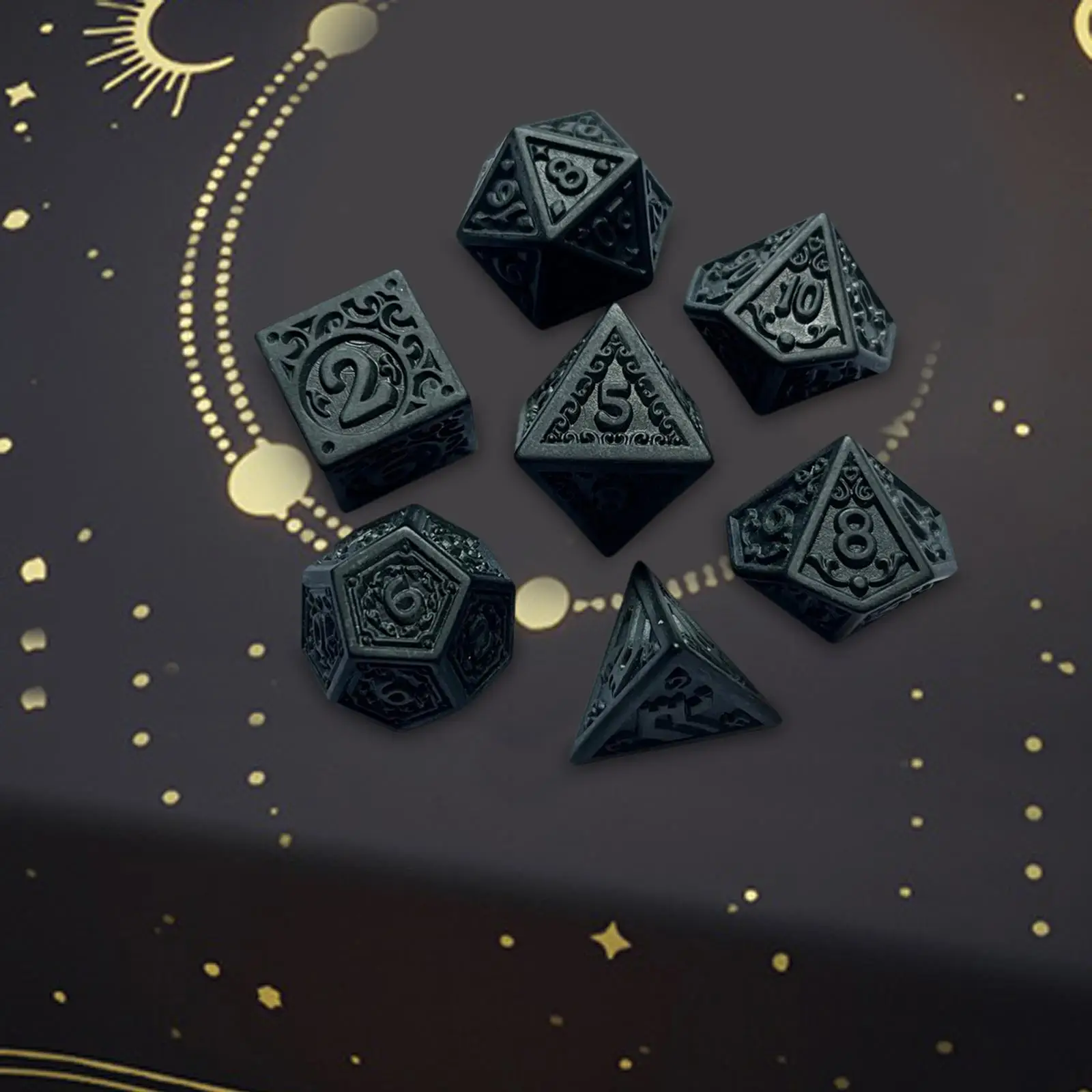 7x Polyhedral Dice Vintage Style Parties Accessories Black Acrylic Entertainment Toy Gift Multisided Dice for Role Playing Game