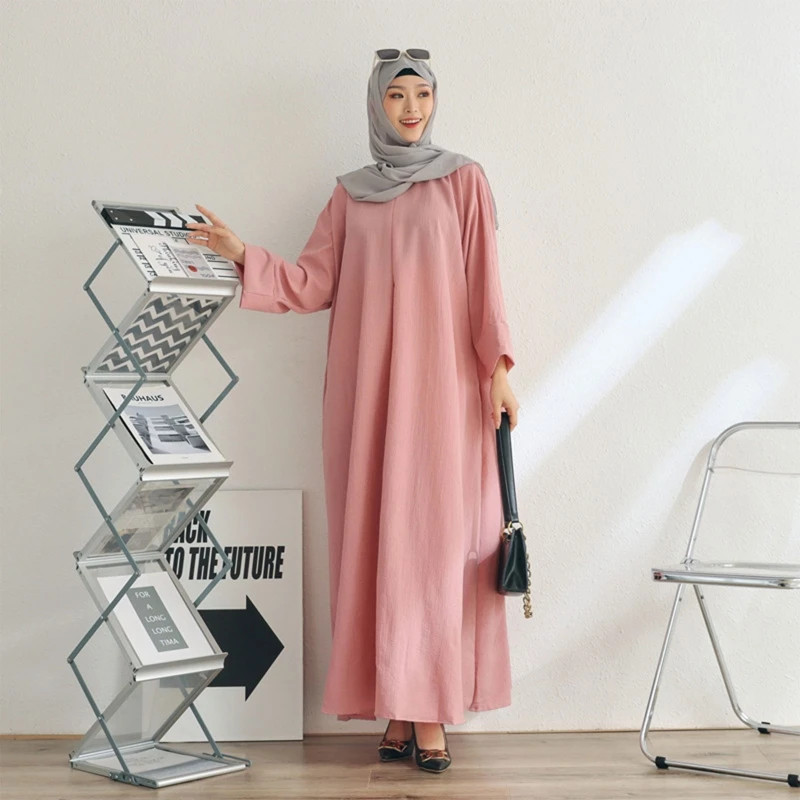 2022 Ramadan Muslim Women Hijab Long Dress Chic Abaya Dubai Turkey Islam Clothing Kaftan Robe Abayat Black/Blue/Green/Pink Color