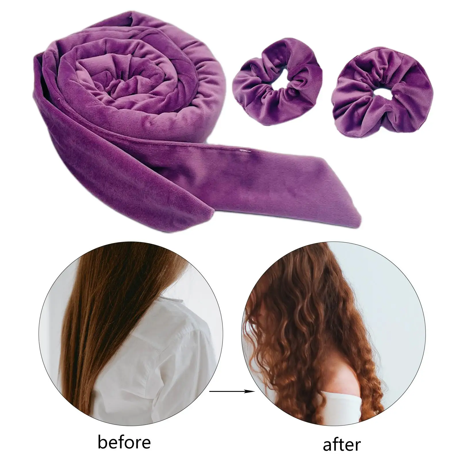 Women Heatless Curling Rod Hairdressing Tool with 2Pcs Scrunchies Fabric Overnight hair roller Headband for Long Short Hair